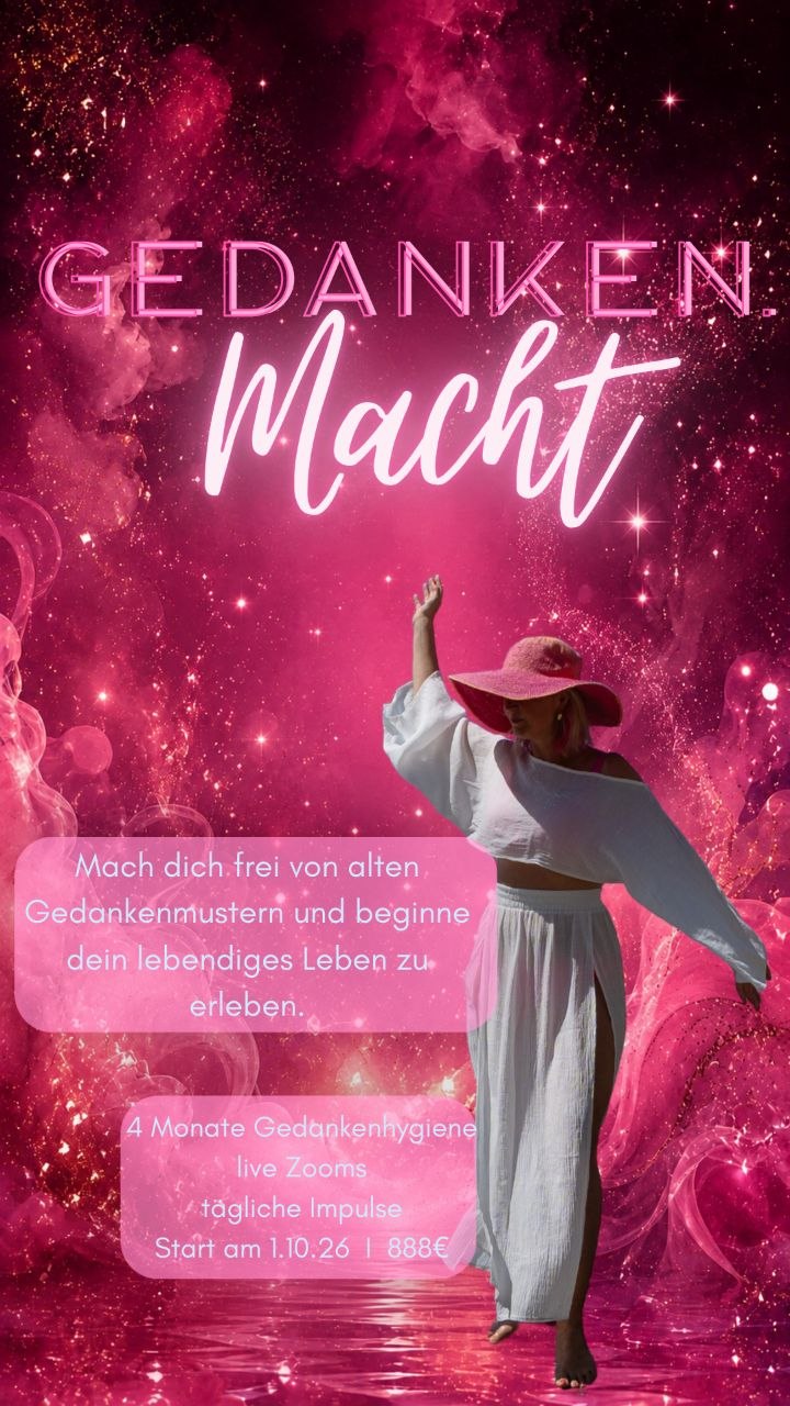 Flyer Gedanken.Macht – Kathi mit pinkem Hut vor pinkem Sternenhimmel
